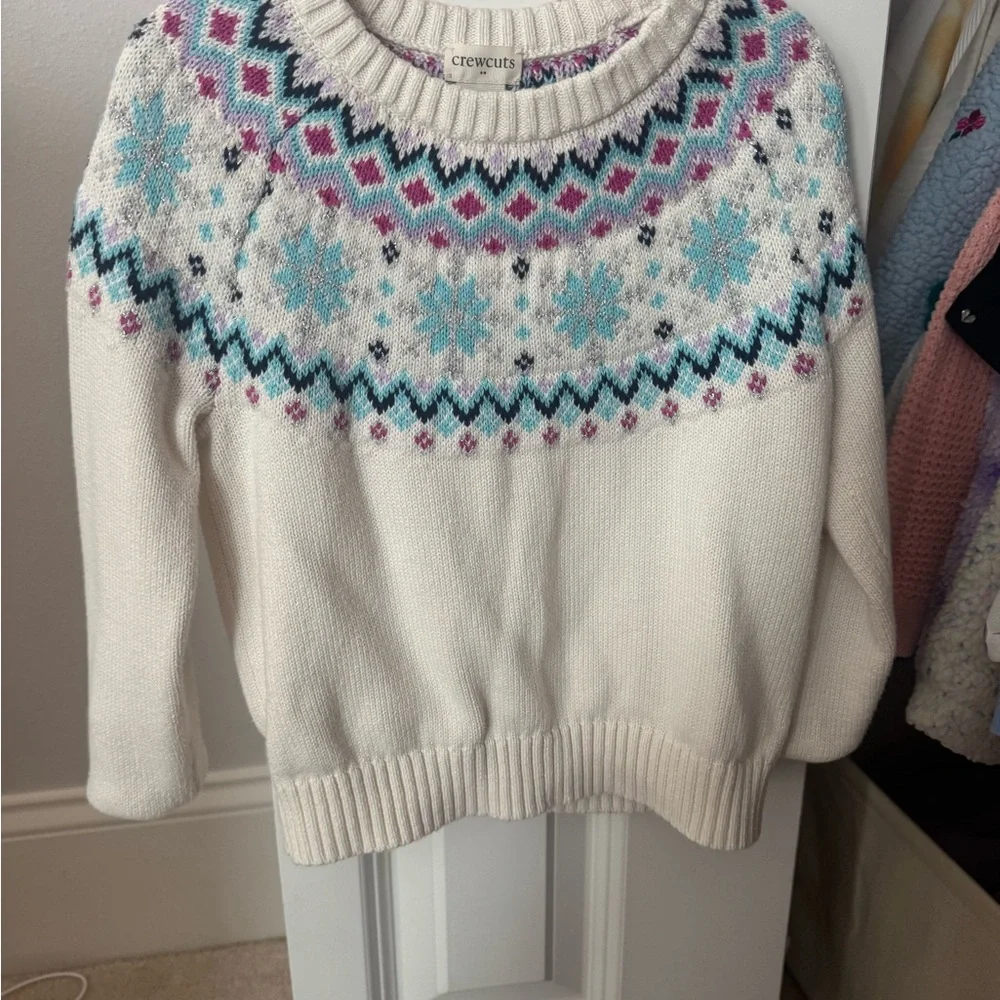 Crewcuts White Sweater with Blue and Pink Pattern - Picture 1 of 1